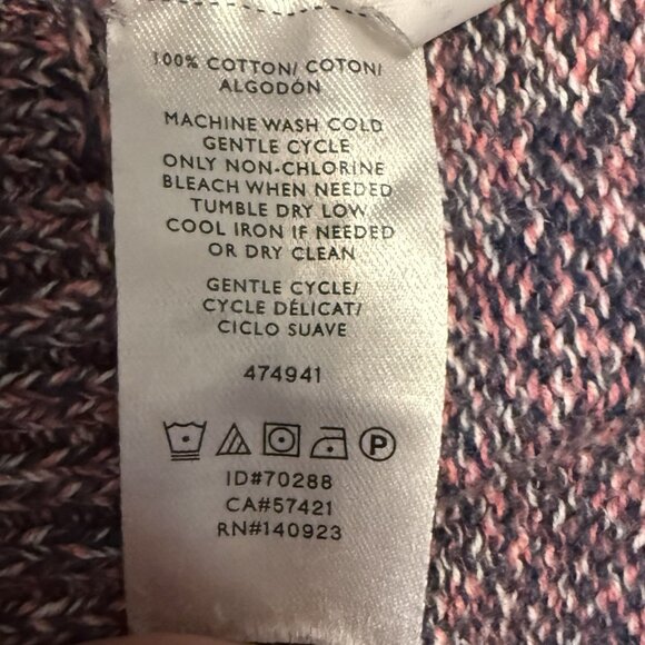 Loft Womens Long Puff Sleeve Sweater L Pink Gray Heathered Scalloped Preppy Boho - Picture 9 of 10